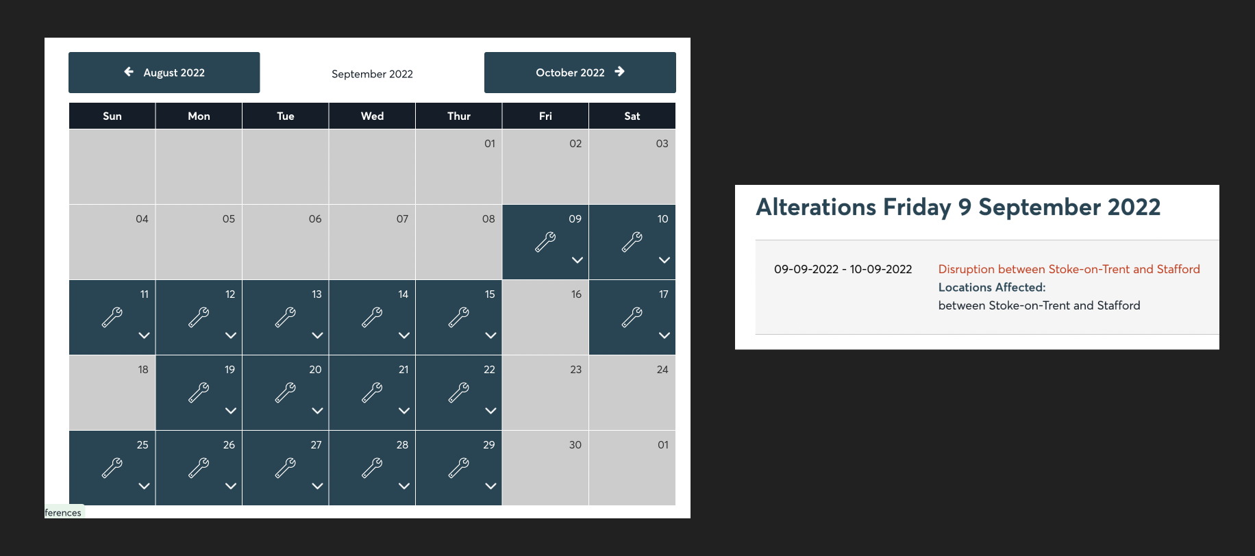 current engineering works calendar