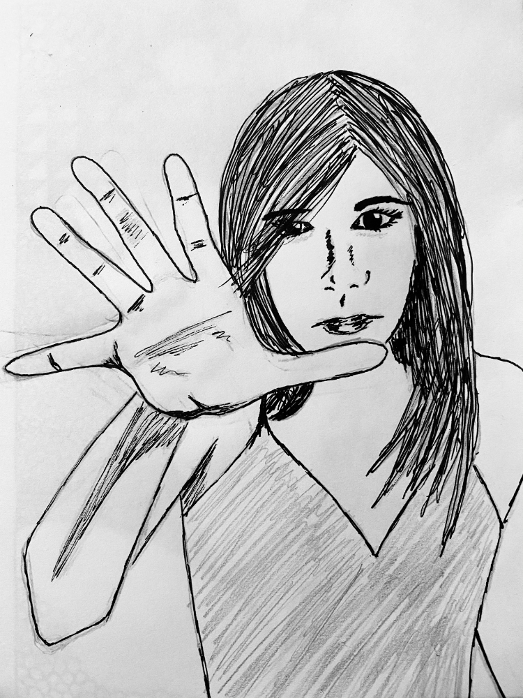 sketch of woman reaching out