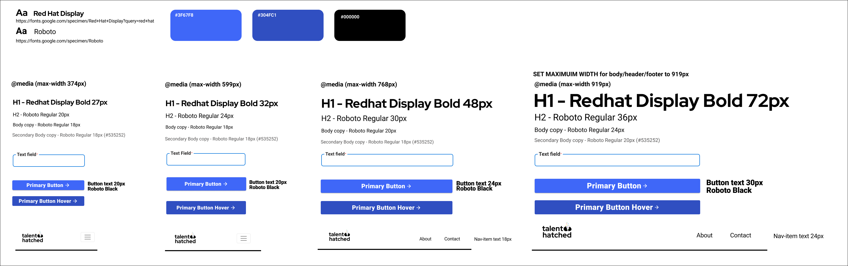 Talent Hatched Design System snapshot